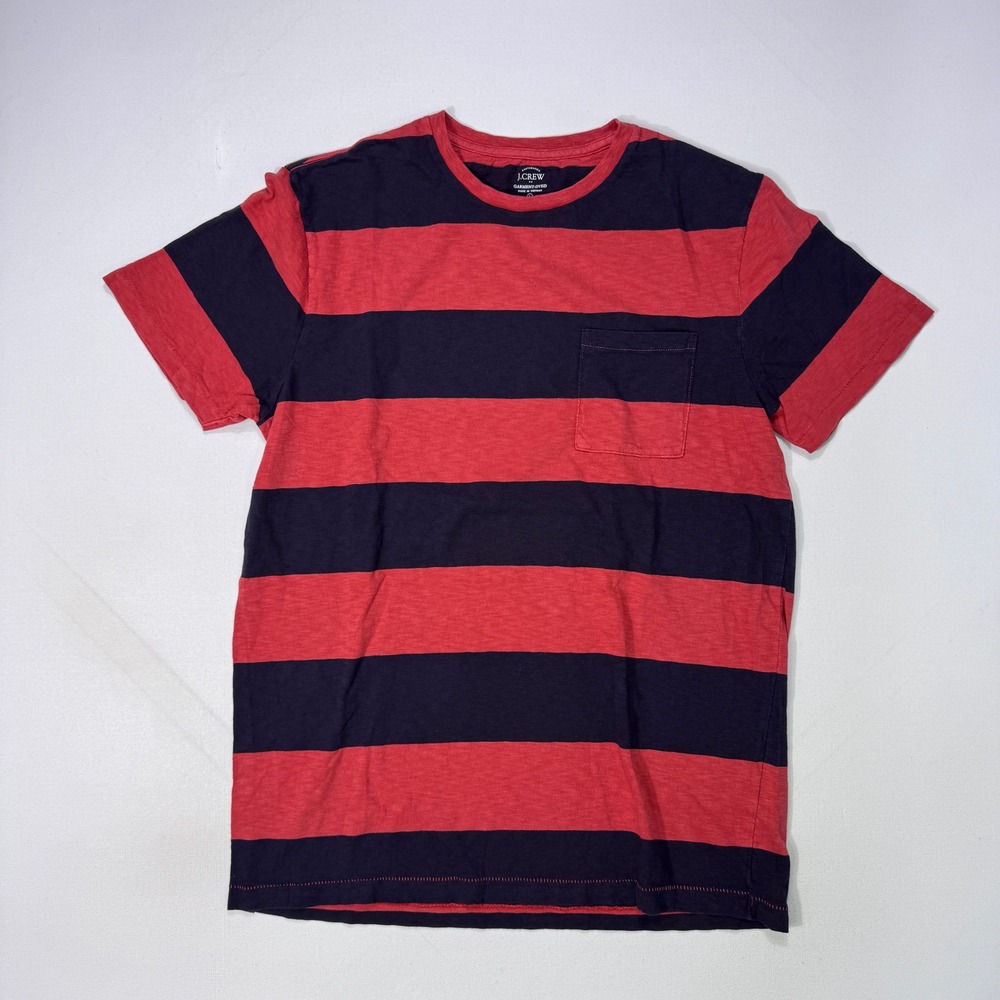 J.Crew Garment-Dyed Striped Pocket T-Shirt Mens Large Black Red Cotton Comfort